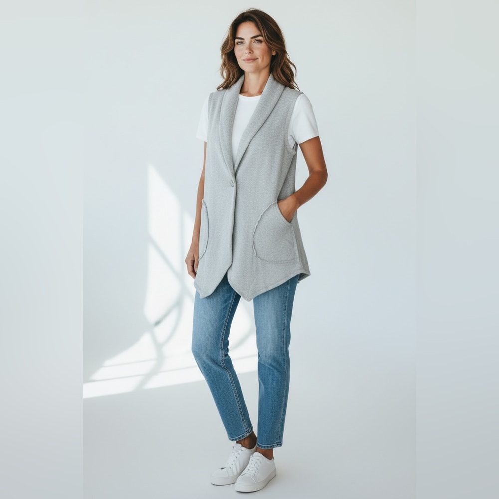 Cable & Gauge One Button Vest Gray Size Large